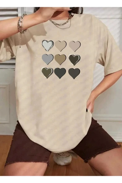 KOZİA OUTDOORS MALKOÇBEY KALP BASKILI OVERSİZE UNİSEX BASİC T-ŞHİRT - Resim 3