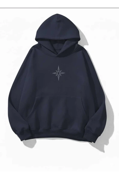 blackbonds Unisex Renkli Kapüşonlu Sweatshirt küçük pusula baskılı - Resim 6