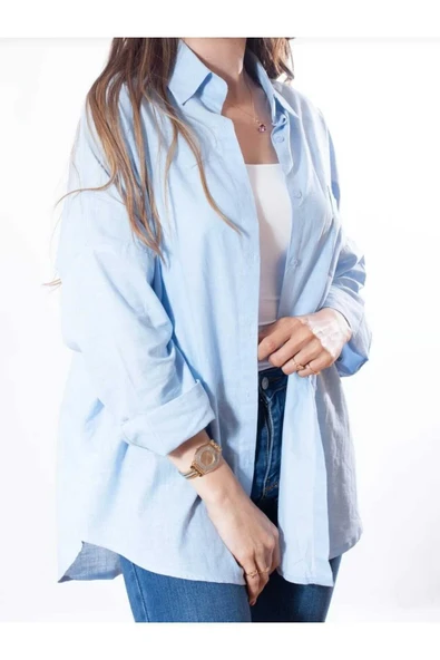 blackbonds Kadın Keten Gömlek Yazlık Oversize Gömlek Yeni Sezon - Resim 3