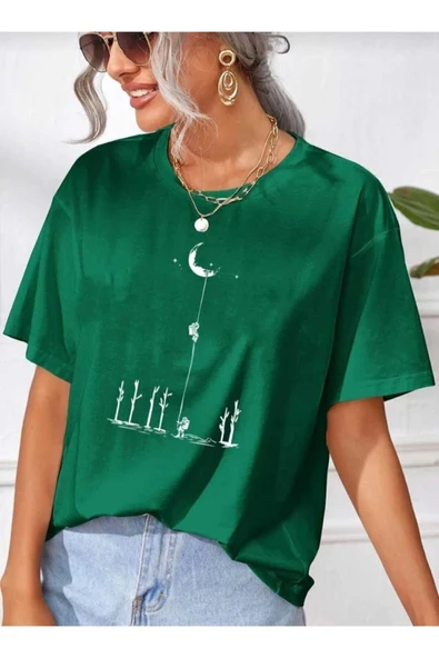 KOZİA OUTDOORS aya tırmanan astronot baskılı oversize basic o yaka unisex t-şhirt - Resim 3