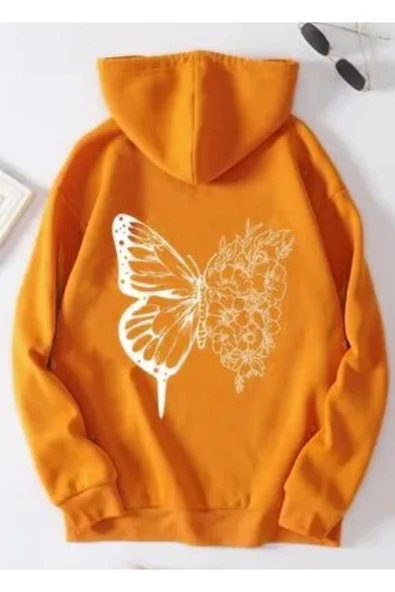 KOZİA OUTDOORS vengeance sırt kelebek baskılı oversize unisex kapüşonlu swetşhirt ürün görseli