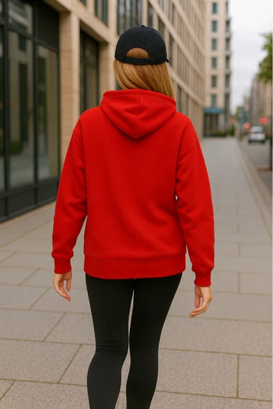 KOZİA OUTDOORS kurdela baskılı kadın kapuson basic swaetşhirt - Resim 2