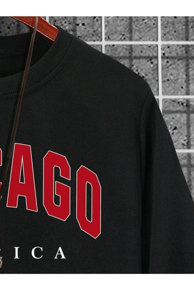 blackbonds Siyah Unisex Chicago America Baskılı Oversize Sweatshirt - Resim 3
