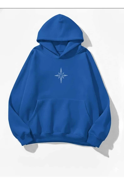 blackbonds Unisex Renkli Kapüşonlu Sweatshirt küçük pusula baskılı - Resim 8