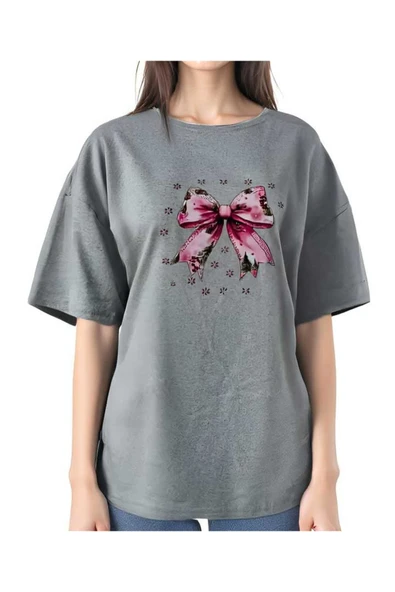 KOZİA OUTDOORS kartaneli fiyonk baskılı kadın bisiklet yaka basic tişört - Resim 4