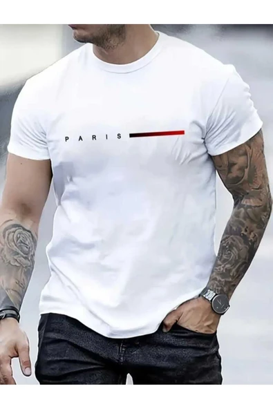 KOZİA OUTDOORS malkoçbey kısa çizgi paris baskılı oversize unisex basic t-şhirt ürün görseli