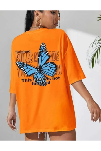 KOZİA OUTDOORS MALKOÇBEY MAVİ SIRT KELEBEK  BASKILI OVERSİZE UNİSEX BASİC T-ŞHİRT - Resim 5