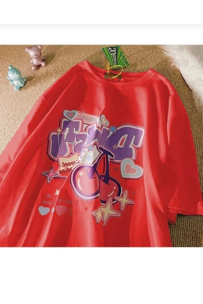 KOZİA OUTDOORS malkoçbey vişne baskılı oversize unisex basic t-şhirt - Resim 5