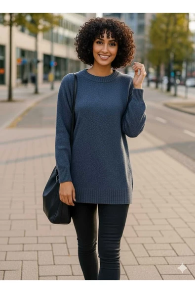 blackbonds Oversize Rahat Kalıp renkli Bisiklet Yaka Triko Kazak - Resim 2