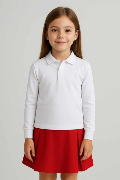 blackbonds Beyaz Unısex Penye Polo Yaka Okul - Resim 4