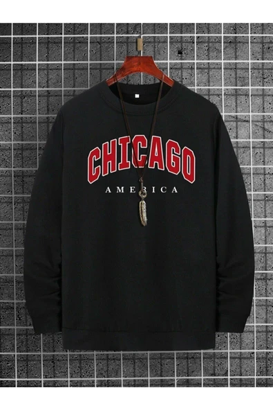 blackbonds Siyah Unisex Chicago America Baskılı Oversize Sweatshirt ürün görseli