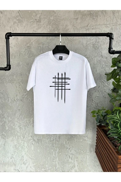 BİKOMBİNE Çizgi Baskılı Beyaz Erkek Tshirt ürün görseli