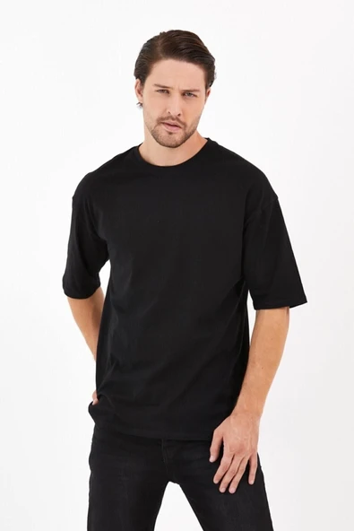 JAKARLI Unisex Pamuklu Bisiklet Yaka Beyaz Oversize T-shirt - Resim 5