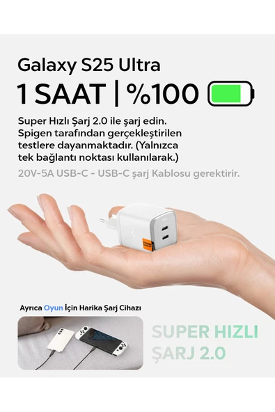 Spigen ArcStation Pro 65W Hızlı Şarj Adaptörü Beyaz PE2204EU - ACH05164 - Resim 9