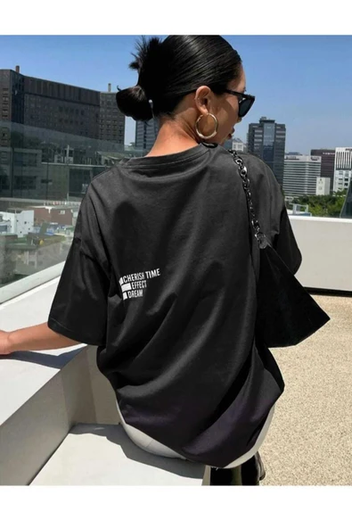 KOZİA OUTDOORS malkoçbey cherısh tıme baskılı overisze unisex basic t-şhirt - Resim 5