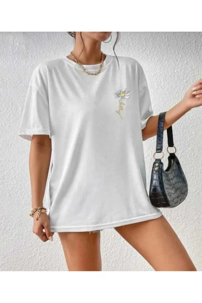 KOZİA OUTDOORS MALKOÇBEY PAPATYA BASKILI OVERSİZE UNİSEX BASİC T-ŞHİRT - Resim 5