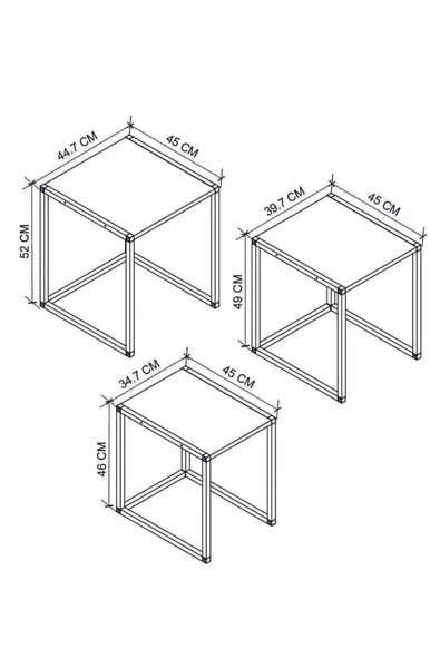 Bofigo 3'lü Metal Zigon Sehpa Zigon Sehpa Orta Sehpa Yan Sehpa Çam - Resim 3