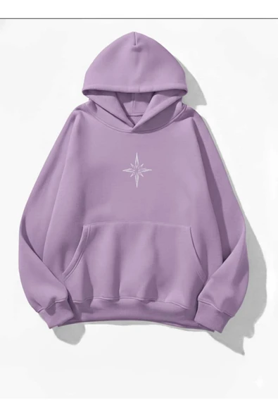 blackbonds Unisex Renkli Kapüşonlu Sweatshirt küçük pusula baskılı - Resim 5