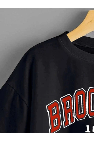 arıkoğlu kumaşçılık Brooklyn 1898 New York Baskılı Crop Oversize Penye T-shirt Tişört - Resim 4