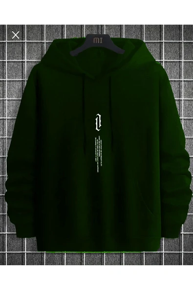 BOHEMGİYİM Erkek Siyah Göğüs Dikey Baskılı Oversize Kapşonlu Sweatshirt ürün görseli