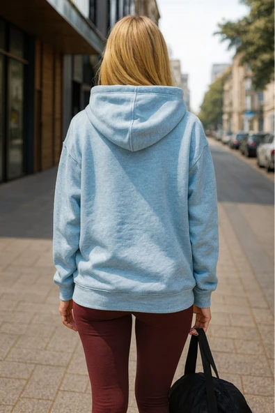 KOZİA OUTDOORS kurdela baskılı kadın kapuson basic swaetşhirt - Resim 8