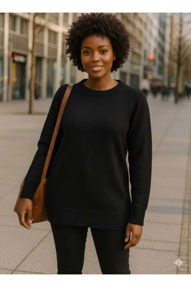 blackbonds Oversize Rahat Kalıp renkli Bisiklet Yaka Triko Kazak - Resim 4