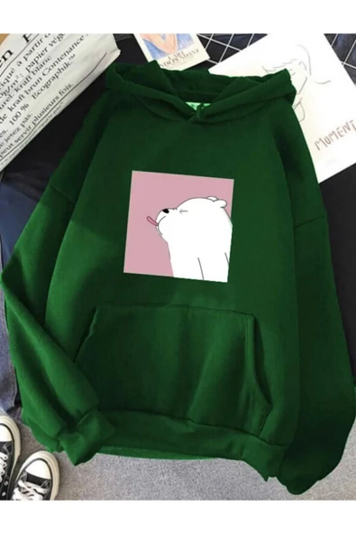 KOZİA OUTDOORS malkoçbey white bear baskılı kapüsonlu oversize unisex swetşhirt - Resim 2