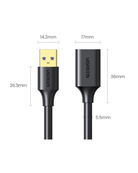 UGREEN USB 3.0 Uzatma Kablosu 1.5 Metre, Siyah, 30126 - Resim 2