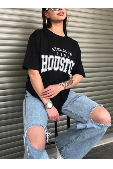 KOZİA OUTDOORS malkoçbey houston baskılı oversize unisex basic t-şihirt ürün görseli
