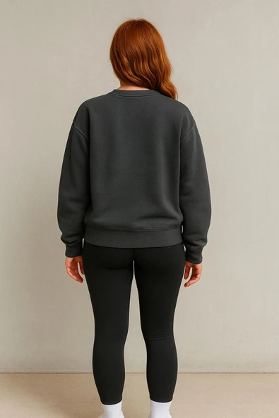 KOZİA OUTDOORS unisex baskısız füme renk basic bisiklet yaka swatşhirt - Resim 2