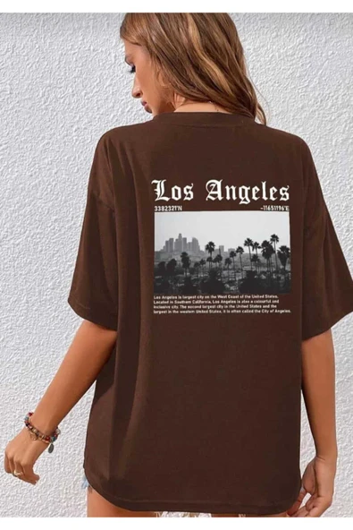 KOZİA OUTDOORS los angeles sırt baskılı o yaka oversize unisex basic t-şhirt - Resim 6