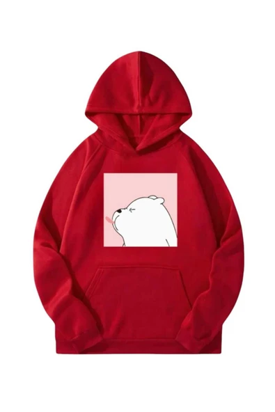 KOZİA OUTDOORS malkoçbey white bear baskılı kapüsonlu oversize unisex swetşhirt - Resim 3