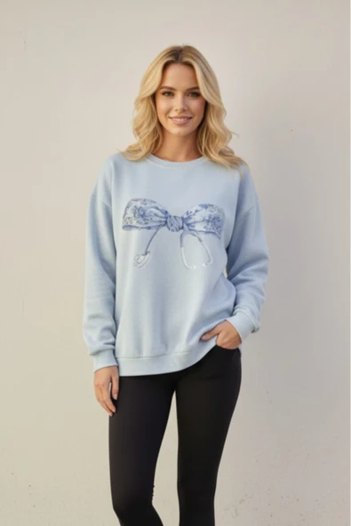 blackbonds steteskop fiyonk bakılı bisiklet yaka kadın sweatshirt - Resim 8