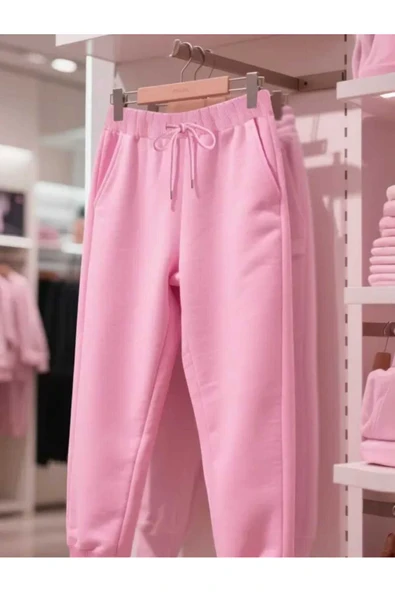 blackbonds Unisex 3 İplik Şardonlu Düz Yüksel Bel Lastikli Paça Cepli Jogger Eşofman Altı - Resim 4