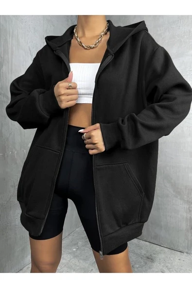 blackbonds Kadın Siyah Fermuarlı Sweatshırt ürün görseli