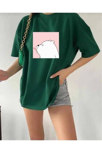 KOZİA OUTDOORS malkoçbey sevimli ayı baskılı oversize basic t-şhirt ürün görseli
