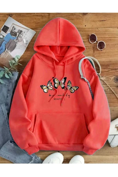 KOZİA OUTDOORS malkoçbey beautıful 3 kelebek baskılı kapüşonlu sweatşhirt - Resim 3