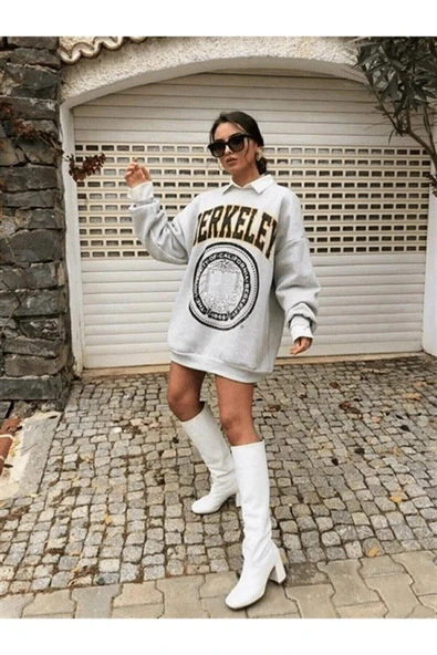 blackbonds baskılı bisiklet yaka kadın basic sweatshirt - Resim 10