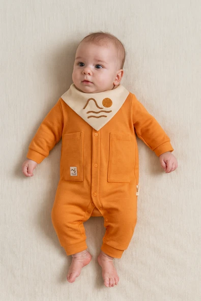 Önlüğü Nakışlı Cepli Erkek Bebek Tulum - Resim 2