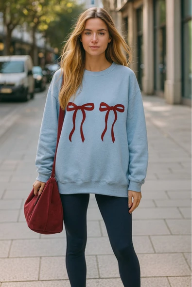 KOZİA OUTDOORS kurdela baskılı kadın bisiklet yaka basic swaetşhirt - Resim 8