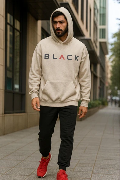 KOZİA OUTDOORS BLACK kapüşonlu baskılı oversize erkek sweaşhirt - Resim 7