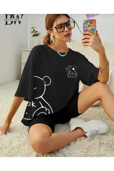 KOZİA OUTDOORS malkoçbey korsan ayı baskılı oversize unisex basic t-şihirt - Resim 5