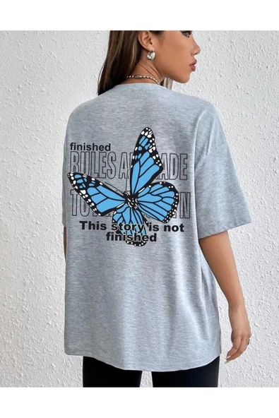 KOZİA OUTDOORS MALKOÇBEY MAVİ SIRT KELEBEK  BASKILI OVERSİZE UNİSEX BASİC T-ŞHİRT - Resim 4