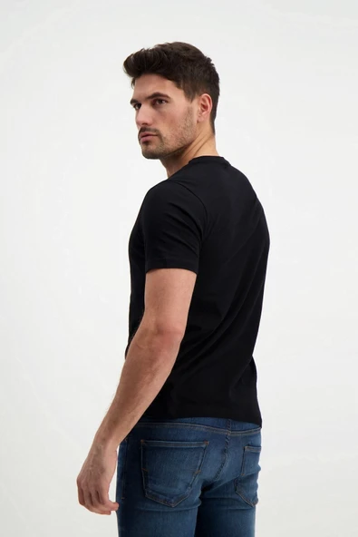 Lafarque Erkek Siyah Bisiklet Yaka Slim Fit Basic T-shirt - Resim 4
