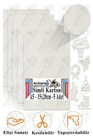 Simli Karton A5 15x20 cm 5 li 1 Paket Simli Fon Kartonu Parıltılı Kağıt Anasınıfı Kreş Etkinlik Proje Dekoratif - Resim 3