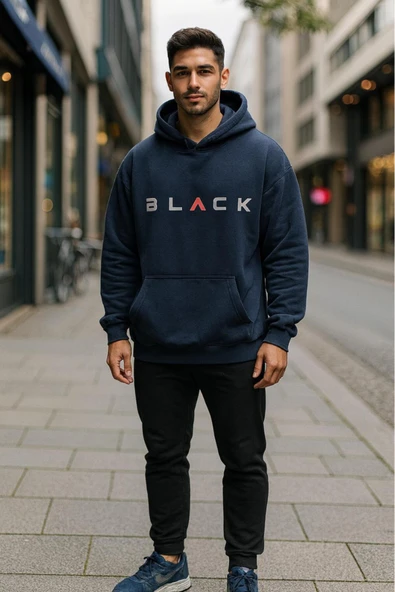 KOZİA OUTDOORS BLACK kapüşonlu baskılı oversize erkek sweaşhirt - Resim 3