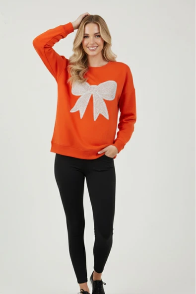 blackbonds Kadın Bakır Terazi Baskılı Oversıze Unısex Sweatshirt Uzun Blckbnds - Resim 8