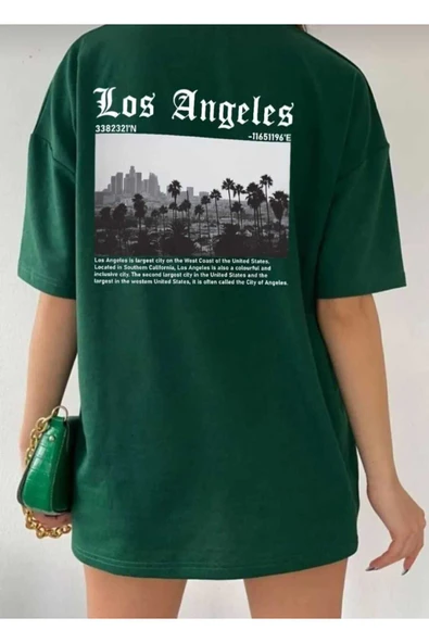 KOZİA OUTDOORS los angeles sırt baskılı o yaka oversize unisex basic t-şhirt - Resim 4