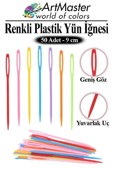 Plastik Yün İğnesi Renkli 50 Adet 9 cm Dikiş İğnesi Plastik İğne İplik İğnesi Dokuma İğnesi Örgü Dikme Dikiş ürün görseli