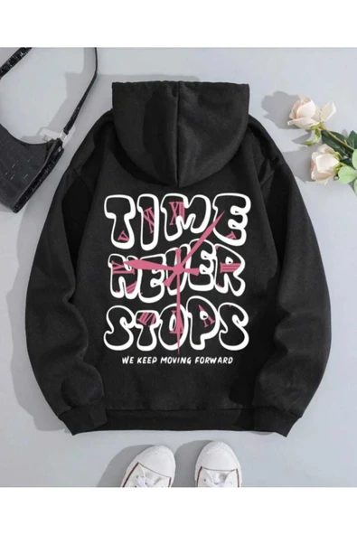 KOZİA OUTDOORS TIME BASKILI OVERSİZE UNİSEX KAPÜŞONLU SWETŞHİRT ürün görseli